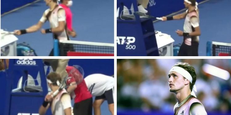 See: Alexander Zverev attacks umpire’s chair with racket and fires volley of abuse at authorities